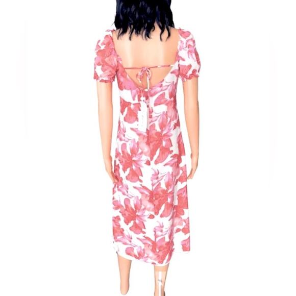 NWT WAYF Felicity Floral Pink Midi Dress in Coral Pink Hibiscus Medium - Picture 3 of 8